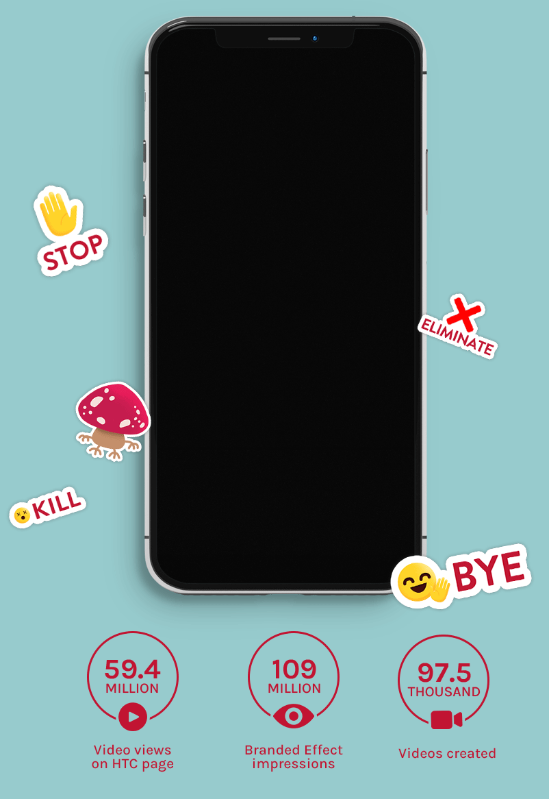 Phone view of a video frame for Canesten. The video is showing a woman mimicking removing the fungi by dancing and pushing them away.