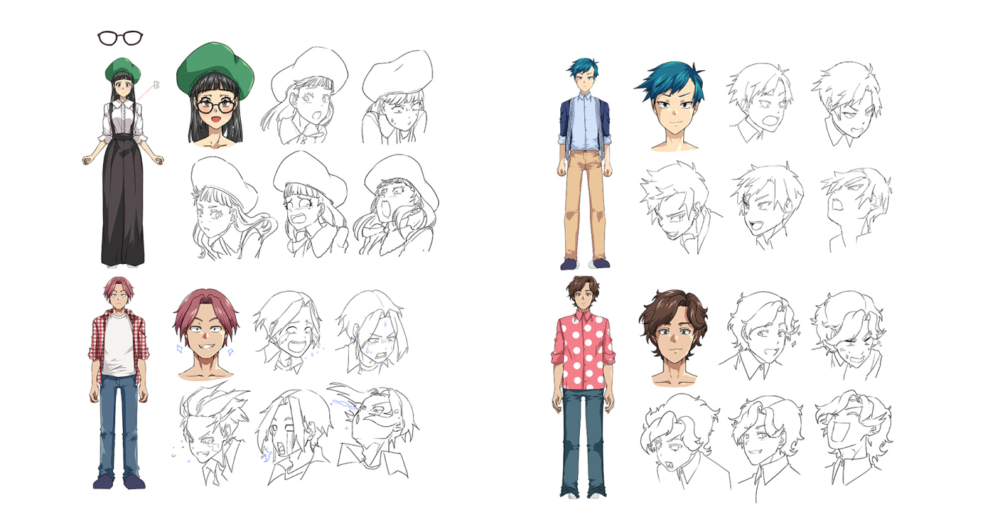 Design for 4 characters used in the Nissin ad.