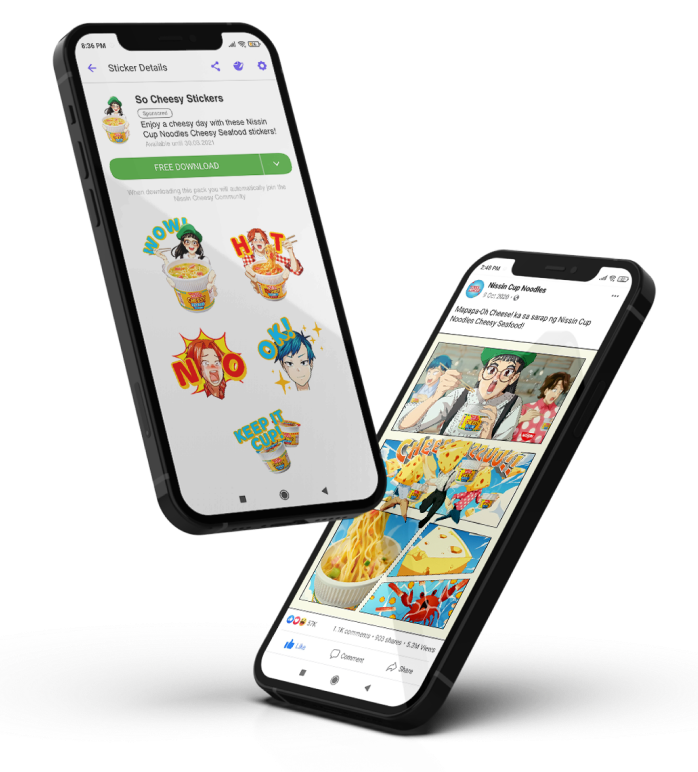 Mobile view of the Nissin characters and another with the sample add.