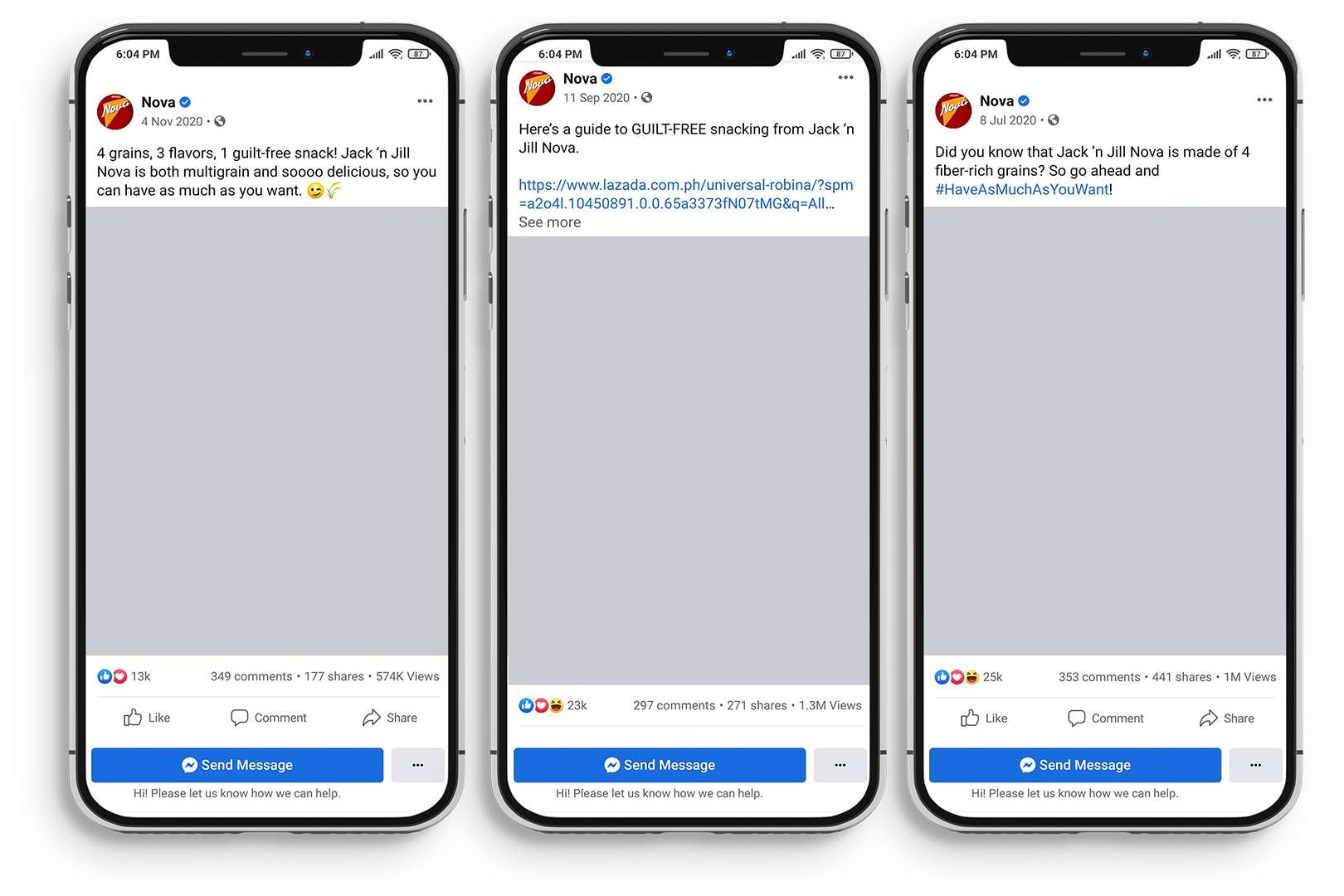 Image three FaceBook posts of Nova each framing a video.